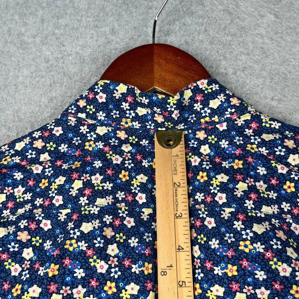 J Crew Flex Shirt XL Blue Colorful Floral Print Button Up Short Sleeve Mens